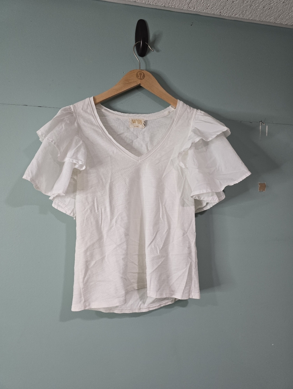 Nation LTD Cadee  Ruffled Sleeve Top Size XS Minimalist Boho Whimsy